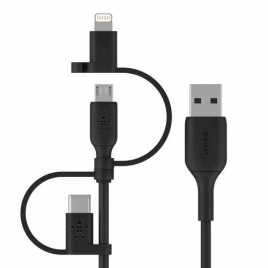 Cable Belkin USB Macho / Micro USB B Macho + Lightning + USB-C Macho 1M Black