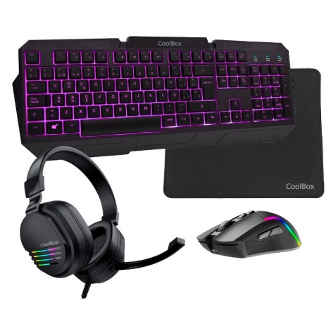 Teclado + Mouse Coolbox Xwing 2 RGB Black + Auriculares + Alfombrilla