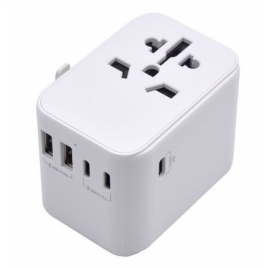 Adaptador Ewent Universal Multi Enchufe + 2X USB + 3X USB-C White