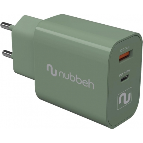 Cargador USB Nubbeh Dual 30W USB + USB-C Green para Casa