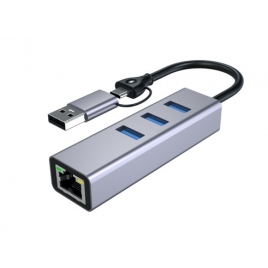 HUB Conceptronic USB-C 3 Puertos USB 3.0 + RJ45 Silver