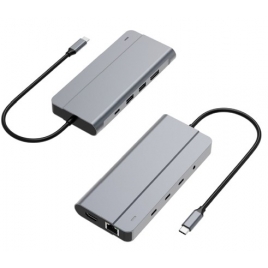 Puerto Replicador USB-C Conceptronic HDMI + DP + 2Xusb 3.0 + 3XUSB-C + RJ45 + USB-C PD 100W Silver