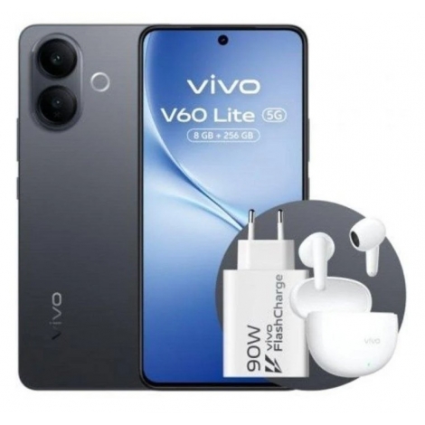 Smartphone Vivo V60 Lite 5G 6.77" OC 8+8GB 256GB Android 14 Black Bundle Pack