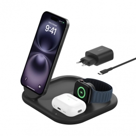 Base de Carga Belkin Charge 3 EN 1 QI2 Boost Charge 15W Black