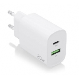 Cargador USB Aisens Dual 20W USB + USB-C White para Casa