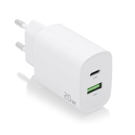 Cargador USB Aisens Dual 20W USB + USB-C White para Casa