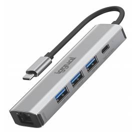 Puerto Replicador USB-C Iggual RJ45 + 3Xusb 3.0 + USB-C Silver