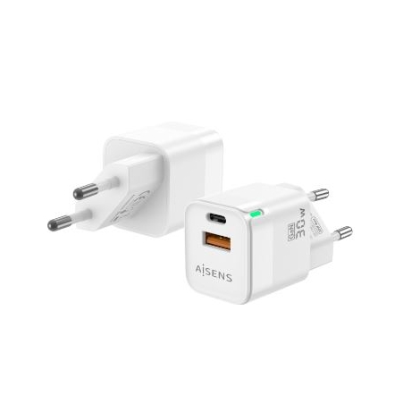 Cargador USB Aisens Dual 30W USB + USB-C White para Casa