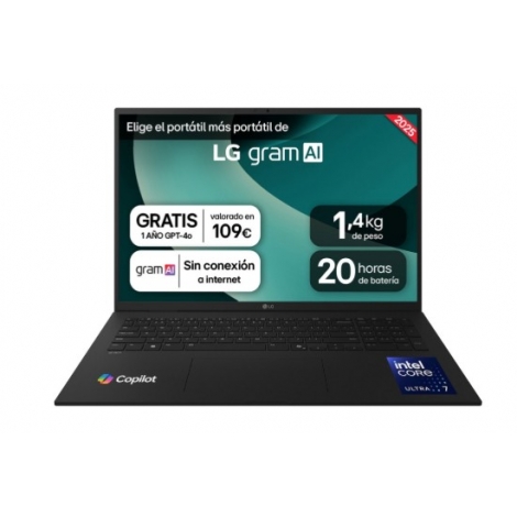 Portatil LG Gram Core Ultra 7 255H 32GB 1TB SSD 17" IPS Freedos Black